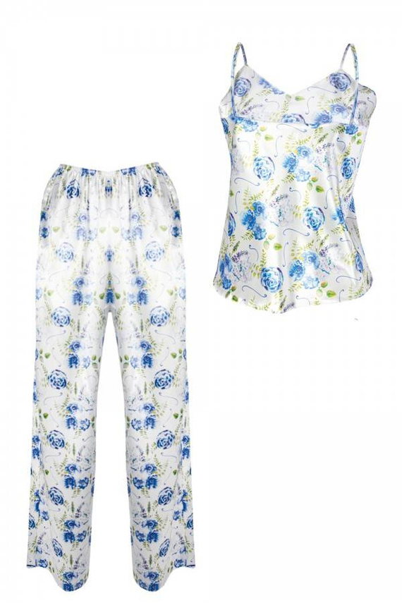 Piżama Damska Satynowa Flowers DKaren - DK-KI 3 biały