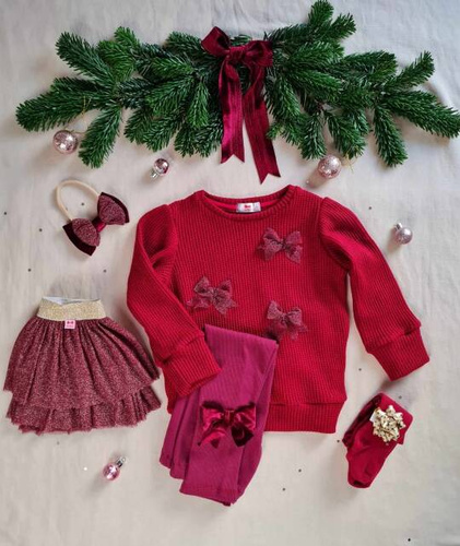 Sweterek z kokardkami M0732 Marija - czerwony