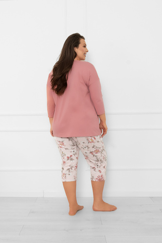 Damska piżama Akita – komplet z bawełny, bluzka i spodnie 3/4 Italian Fashion 