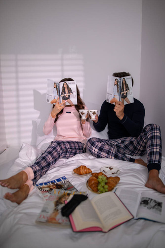 Piżama Męska długi rękaw, długie spodnie Brit talian Fashion - granatowy/druk 