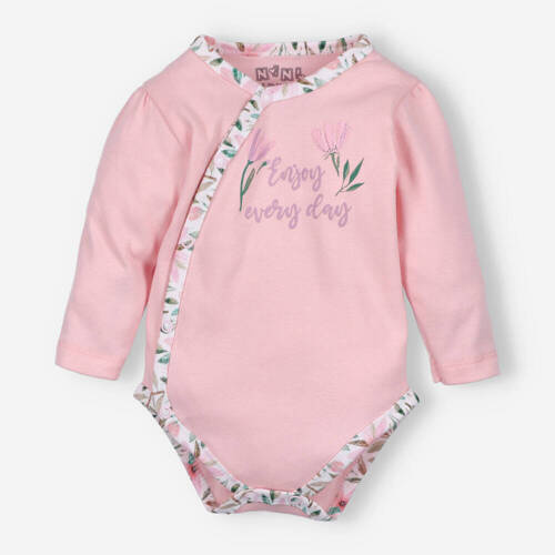 Body kopertowe z bawełny organicznej Pink Flowers Nini różowy
