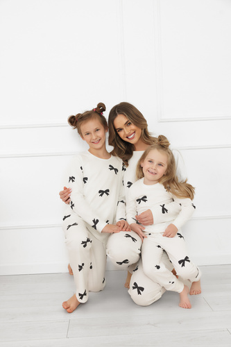 Dziewczęca piżama Fiocca– bawełna, ecru, wzór kokardki Italian Fashion