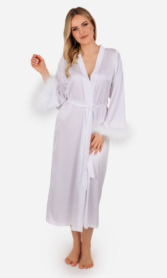 Szlafrok damski satynowy długi Sana ByShelly - biały