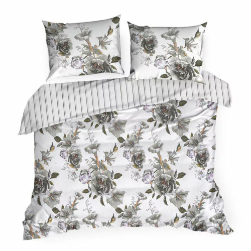 Pościel satynowa Spring 39 Kwiaty Eurofirany biały/szary 