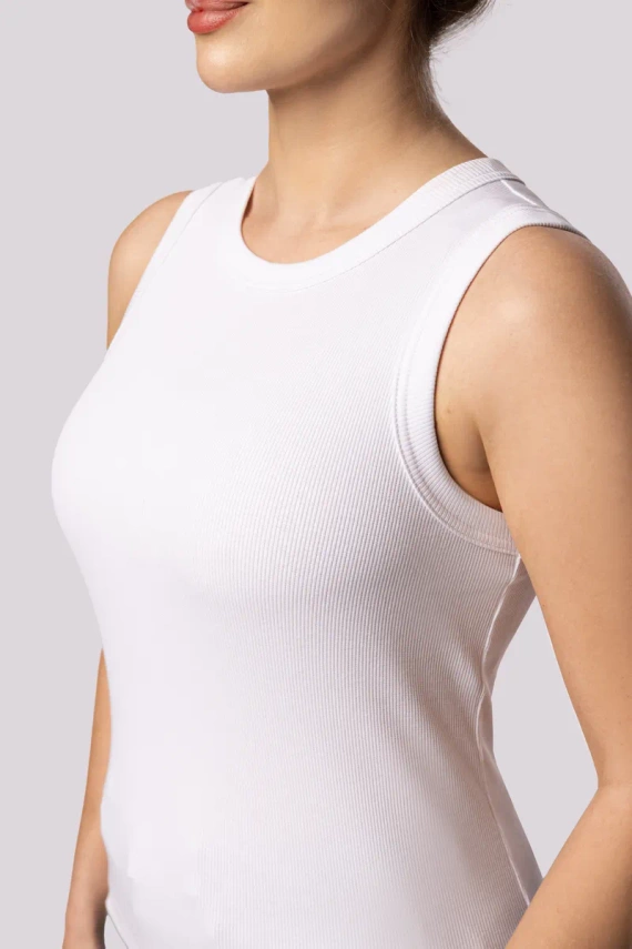 Koszulka damska bez rękawków Tank top ribben Mona biały