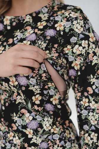 Sukienka do karmienia Milky Classic Milk&Love rękaw 3/4 czarna w kwiatuszki