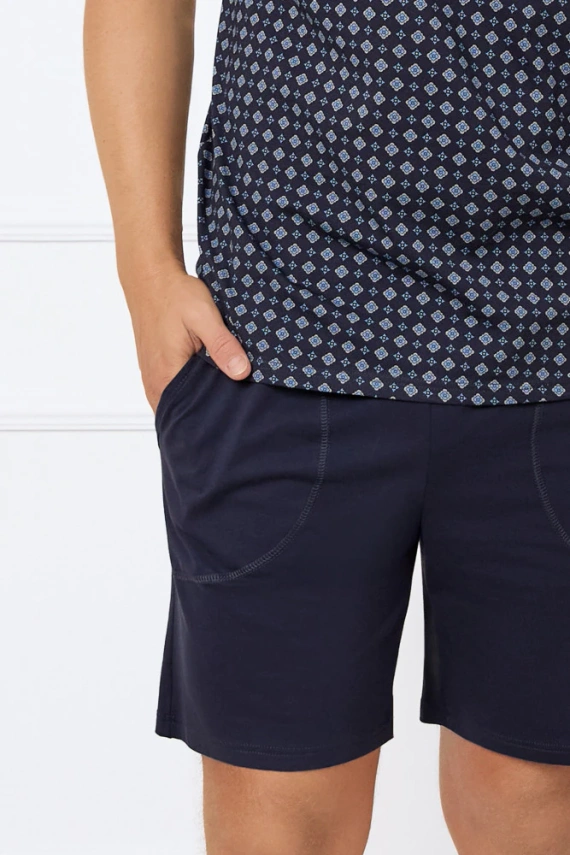 Piżama Męska krótki rękaw, spodenki Gerard Italian Fashion - druk/granatowy