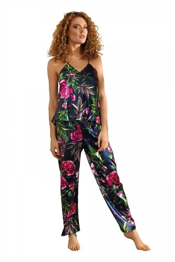 Piżama Damska Satynowa Flowers DKaren - DK-KI 1 granatowy
