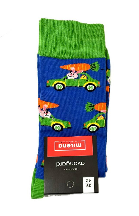  0125-112 Królik w aucie Skarpety Męskie Milena - jeans