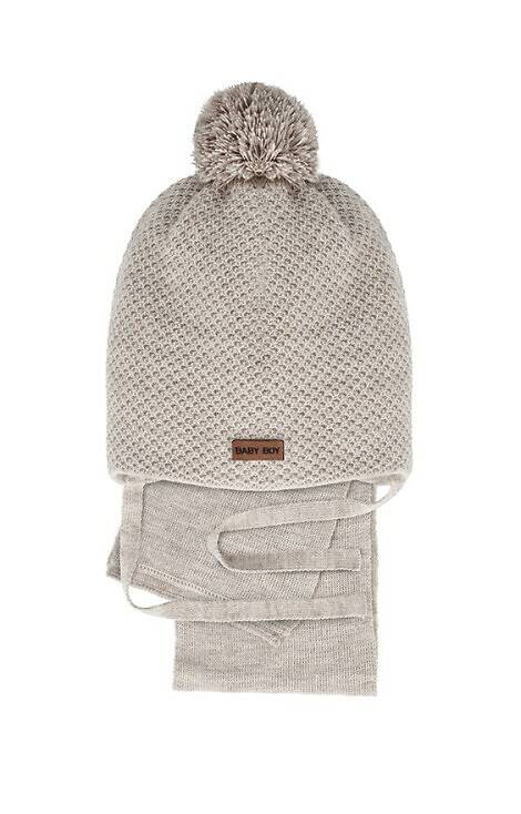 Komplet czapka+szalik 48-315 AJS jasny beżowy