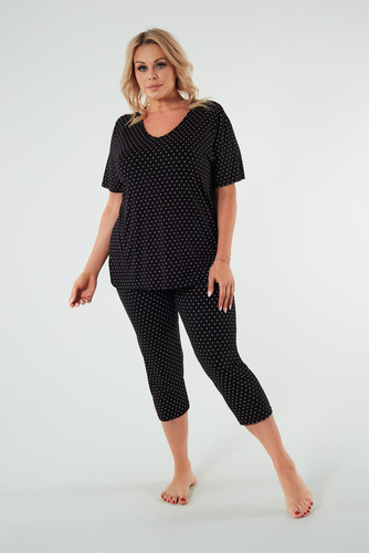 Piżama Damska krótki rękaw, 3/4 spodnie Puntini Italian Fashion - czarny