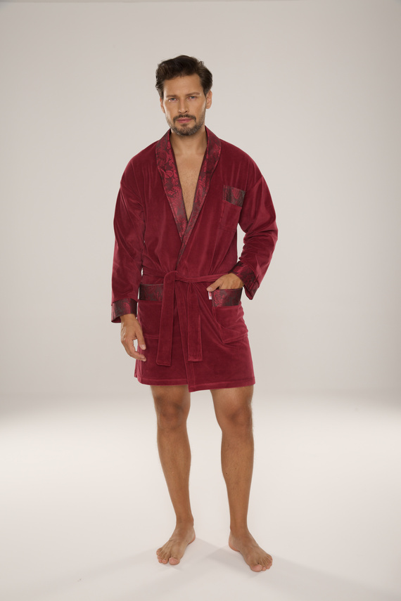 De Lafense Noble 866 – męski szlafrok welurowy z bawełny, krótszy fason