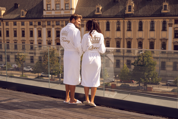 Szlafrok damski polarowy Queen + Korona ByShelly - biały/złoty