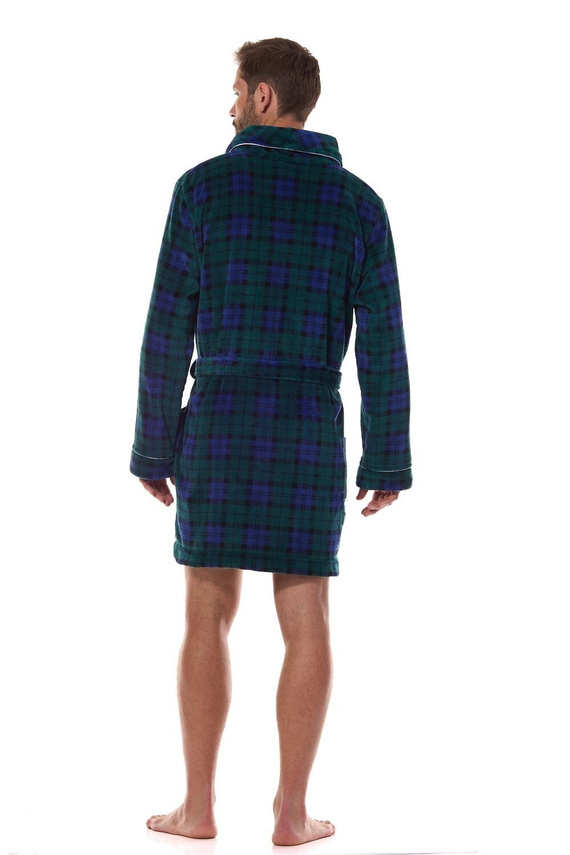 L&L 2456 BJ granatowy– męski szlafrok w kratkę, miękki z kieszeniami