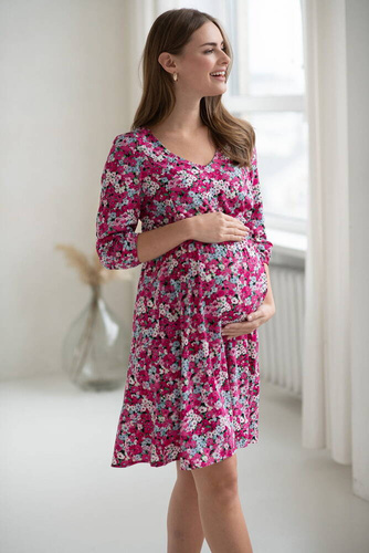 Sukienka ciążowa i do karmienia Lovely Dress Midi rękaw 3/4 Milk&Love w kwiatuszki