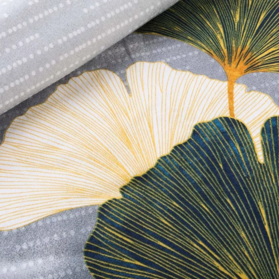 31510/1 Darymex Flanelove szara zielona liście miłorzębu– komplet pościeli flanelowej, 100% bawełna, ciepła i przytulna