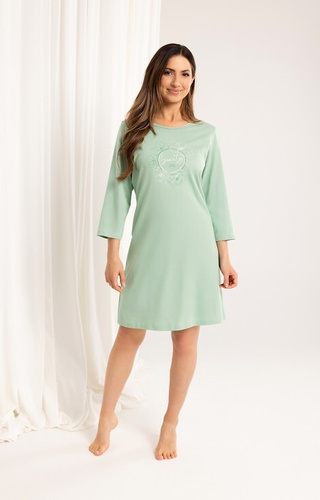 Regina 163 bawełniana koszula nocna – nadruk, rękaw 3/4, długość przed kolano- zielony