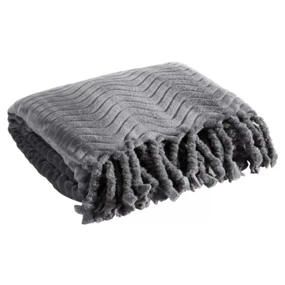 Koc narzuta z frędzlami Emma Eurofirany stalowy