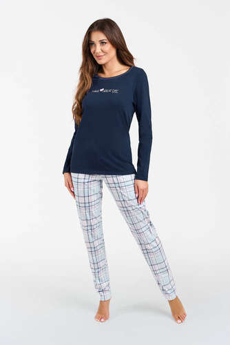 Piżama Damska długi rękaw, długie spodnie Glamour Italian Fashion - granatowy/druk