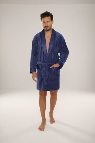 De Lafense Noble 866 – męski szlafrok welurowy z bawełny, krótszy fason