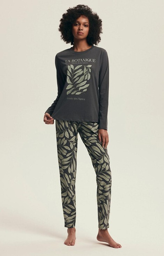 Bawełniana piżama damska Henderson Danna 43685 grey  – długi rękaw i spodnie