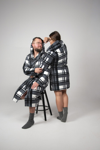 Szlafrok Męski De Lafense 034 z Kapturem – Miękki, Ciepły Szlafrok Domowy Premium z Kieszeniami