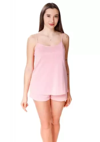 Piżama damska na ramiączkach 86463 Kamelia Mewa ciemny różowy