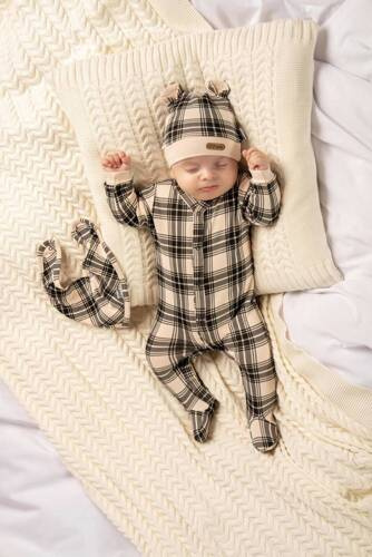 163617 Magia Świąt Pajacyk niemowlęcy Nicol - kratka: czarny, beżowy