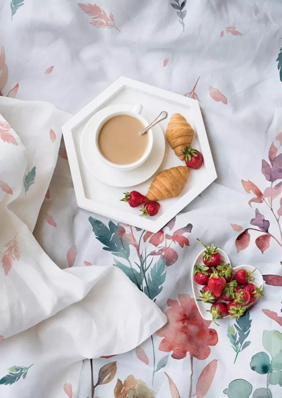 Pościel satynowa kwiaty Milargo Verde 001 Faro różowy