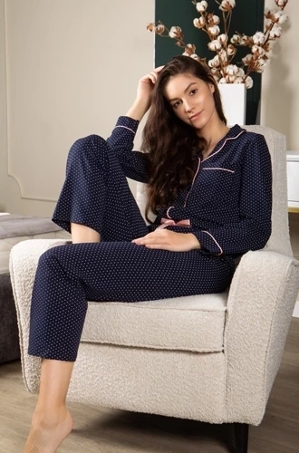 Piżama damska rozpinana All 4 You Momenti Per Me navy