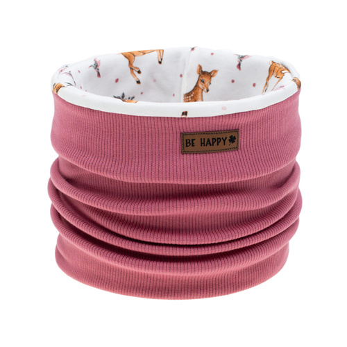 216269 Nicol Lala – komin bawełniany dla dzieci, różowy dwustronny z sarenkami