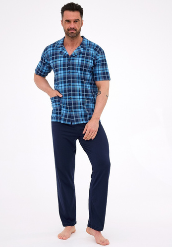 Cornette 318/58 – męska piżama bawełniana rozpinana, kratka, krótki rękaw
