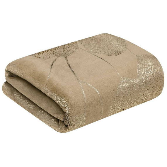 Koc narzuta z mikrofibry z błyszczącym nadrukiem liści Ginko 2 Eurofirany miodowy