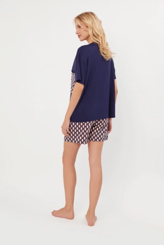 Piżama Damska krótki rękaw, spodenki Milda Italian Fashion - granat