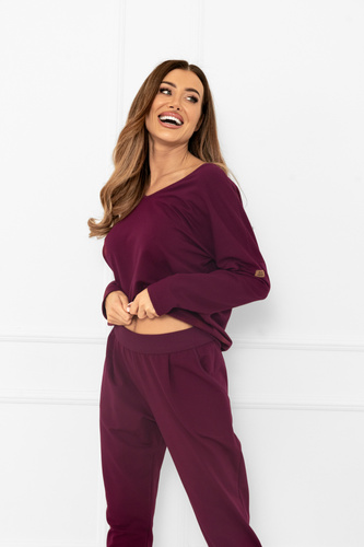 Komplet dresowy damski Karina Italian Fashion – burgund, bawełna, długi rękaw i spodnie