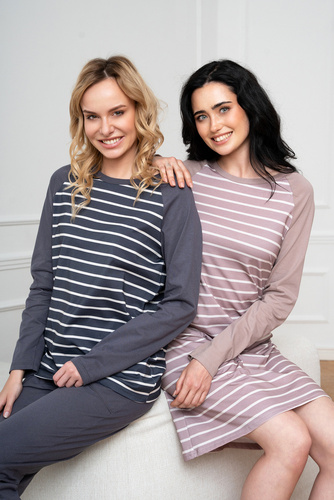 Piżama Damska długi rękaw, długie spodnie Oda Italian Fashion - druk grafitowy/grafitowy