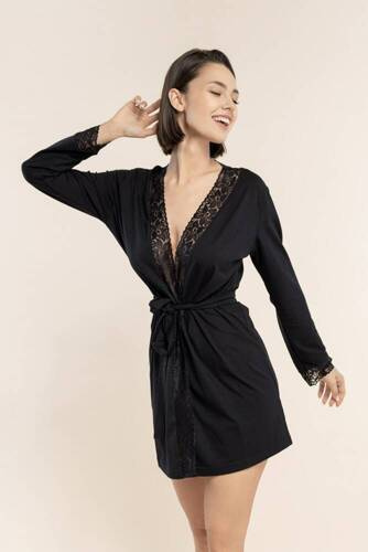 Szlafrok damski z koronką 45 Bonamera czarny