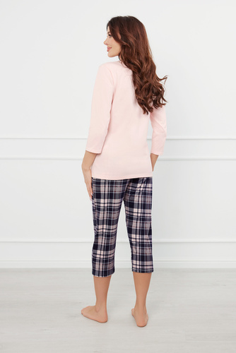 Piżama Damska 3/4 rękaw, 3/4 spodnie Dona Italian Fashion - łososiowy/druk