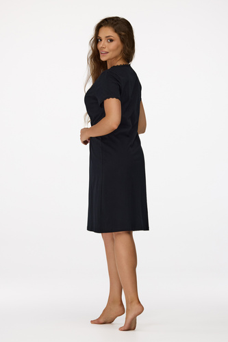 Senizo koszula nocna ciążowa no. 37 czarny – bawełna, krótki rękaw, elegancka koronka