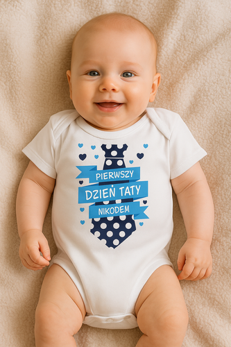 Body krótki rękaw "Mój PIERWSZY Dzień Taty z imieniem dla chłopca" biały