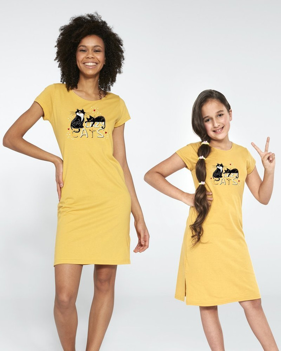 Koszula dziewczęca 494/90, 493/90 Cats 2 Cornette - żółty