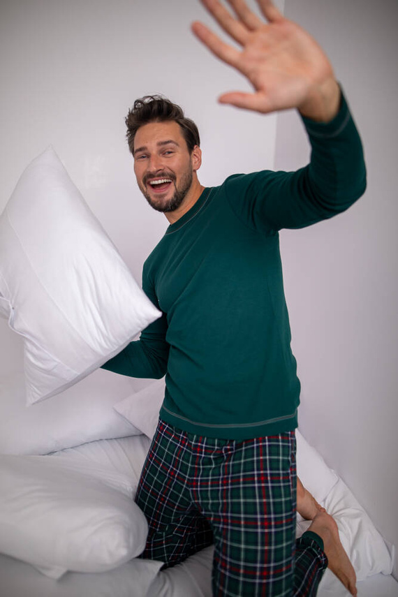 Piżama Męska długi rękaw, długie spodnie Fogo talian Fashion - zielony/druk