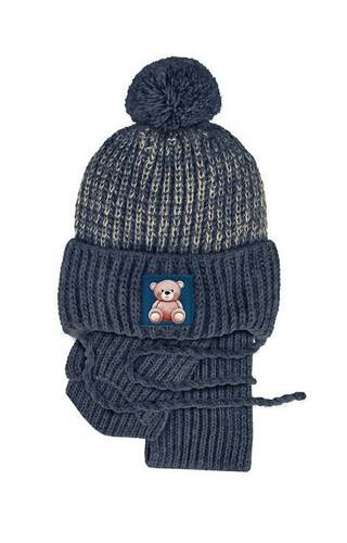 Komplet czapka+golf 48-318 AJS granatowy melanż