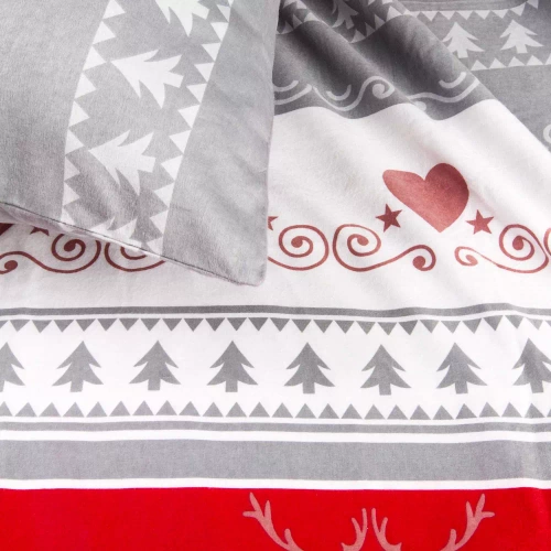 31516/1 Darymex Flanelove szara czerwona– świąteczna pościel flanelowa, komplet bawełniany, ciepła i przytulna