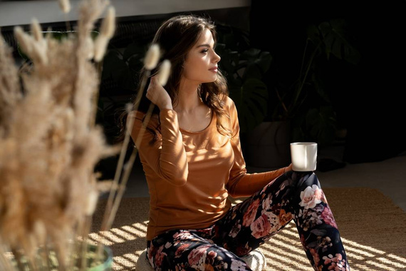 Piżama damska Marie Momenti Per Me carmel-Navy