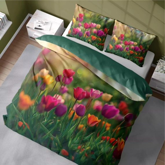 Pościel z mikrofibry 5318 A tulipany Detexpol zielony 