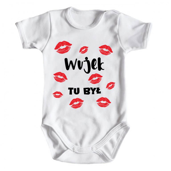 Body niemowlęce krótki rękaw "WUJEK tu był" Moocha biały
