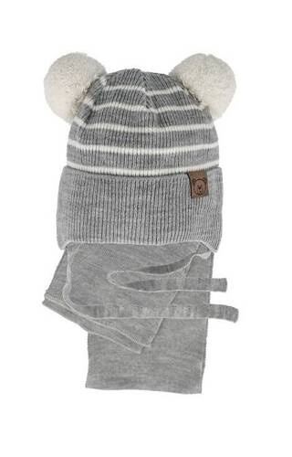 Komplet czapka+szalik 48-317 AJS szary