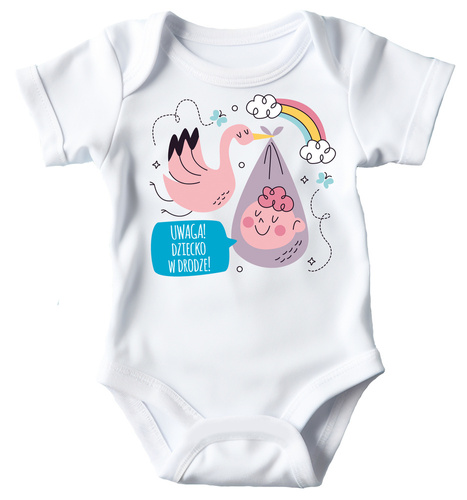 Body krótki rękaw "Uwaga dziecko w drodze" Moocha biały