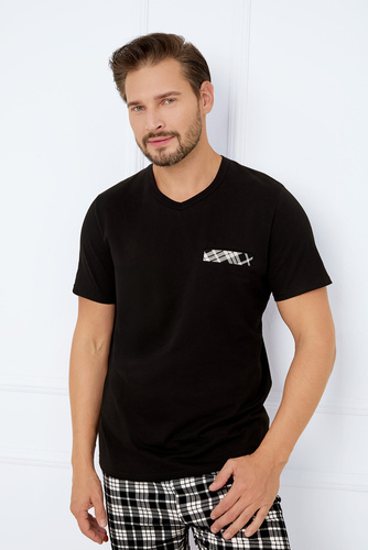 Piżama Męska krótki rękaw, spodenki Klark talian Fashion - czarny/druk 